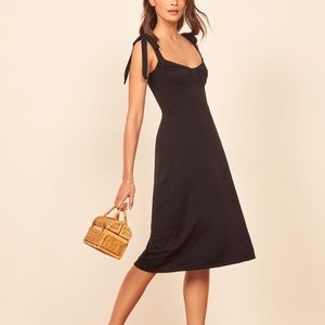 REFORMATION WELLS BLACK MIDI DRESS
